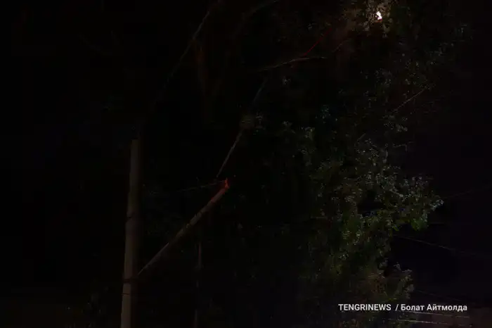 Слабо горит фонарь, улица Сейфуллина, Алматы, 13 августа 2025 года