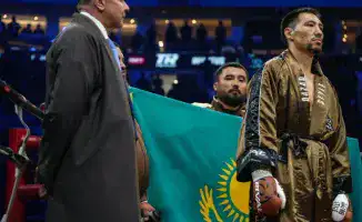 Жанибек Алимханулы встретился с Ларой перед боем за три титула: чемпион мира по версии WBO и IBF в среднем весе готовится к важному поединку
