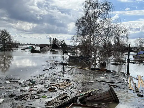 Затопленная  деревня во время паводка 2024 года в СКО