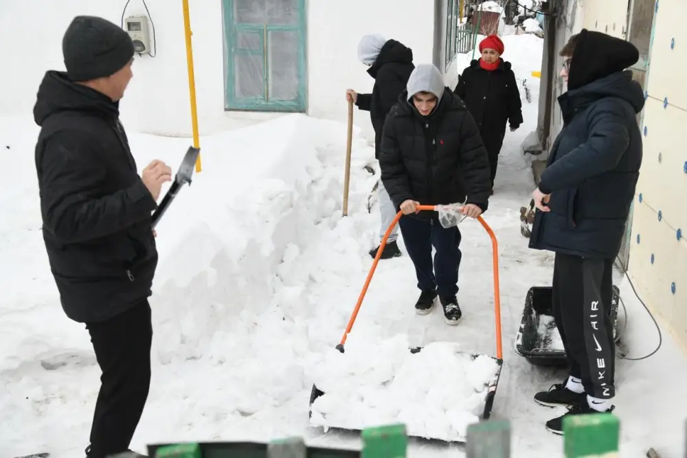 Активисты столичного Дома дружбы убрали снег во дворах пенсионеров (2)