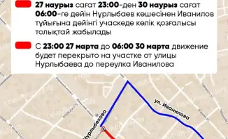 В Алматы временно перекроют участок улицы Жамакаева из-за ремонта