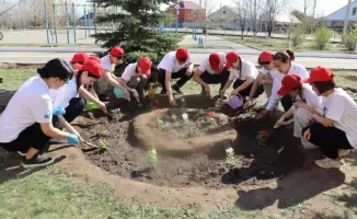 Ученики Актобе участвуют в экологии: высаживают цветы на уроке
